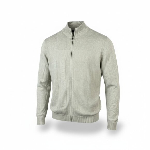 Perry Ellis Full Zip Long Sleeves Beige Sweater Size Large Modern Work Classic - Picture 1 of 9